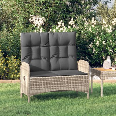 vidaXL Reclining Garden Bench with Cushions 107 cm Poly Rattan Grey