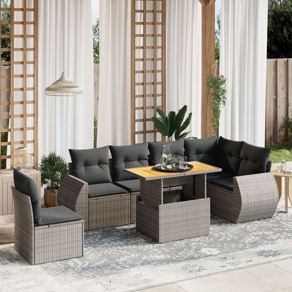 vidaXL 7 Piece Garden Sofa Set with Cushions Grey Poly Rattan