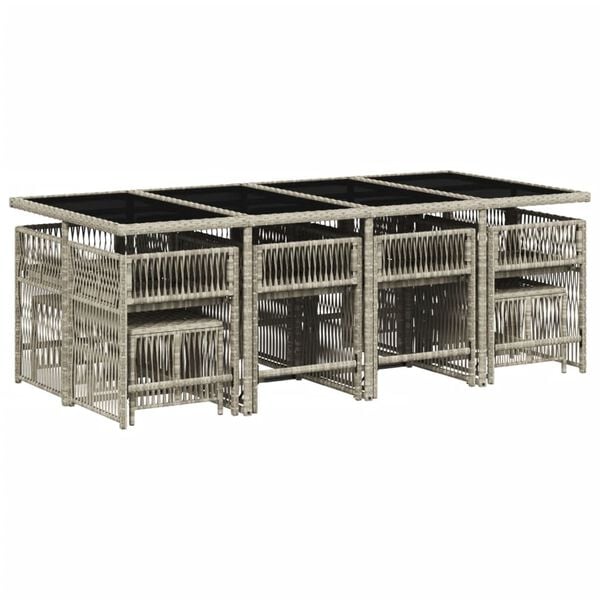 vidaXL 13 Piece Garden Dining Set with Cushions Light Grey Poly Rattan