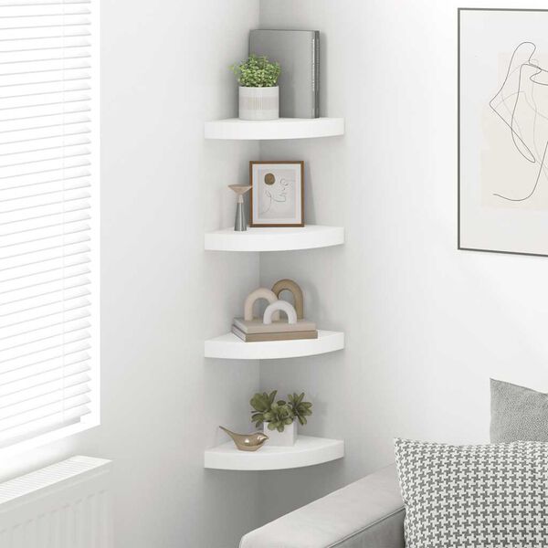 vidaXL Floating Corner Shelves 4 pcs White 25x25x3.8 cm MDF