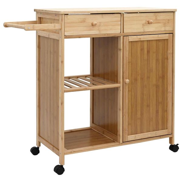 vidaXL Kitchen Trolley with Wheels Natural 90.5 x 36 x 86.5 cm Bamboo