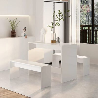 vidaXL 3 Piece Dining Set High Gloss White Engineered Wood