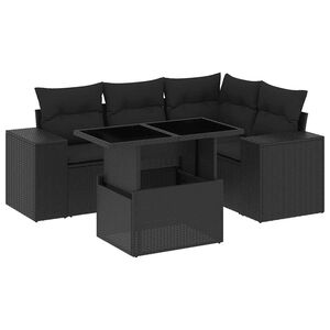 vidaXL 5 Piece Garden Sofa Set with Cushions Black Poly Rattan