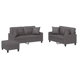 vidaXL 3 Piece Sofa Set with Pillows Grey Faux Leather