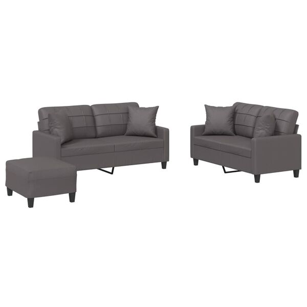 vidaXL 3 Piece Sofa Set with Pillows Grey Faux Leather
