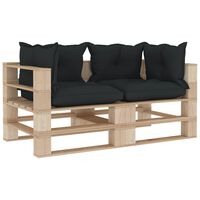 vidaXL Garden Pallet Sofa 2-Seater with Anthracite Cushions Wood