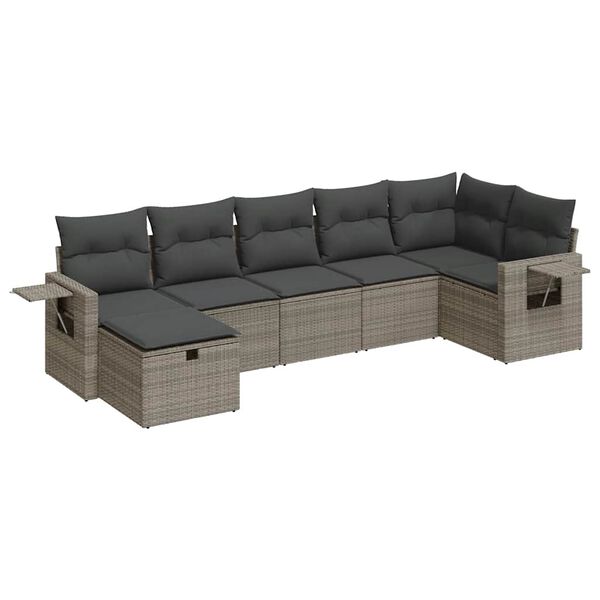 vidaXL 7 Piece Garden Sofa Set with Cushions Grey Poly Rattan