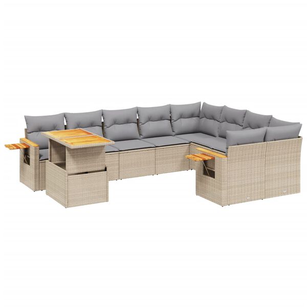 vidaXL 10 Piece Garden Sofa Set with Cushions Beige Poly Rattan