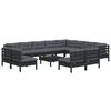 vidaXL 13 Piece Garden Lounge Set with Cushions Black Solid Pinewood