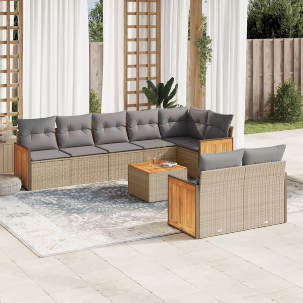 vidaXL 9 Piece Garden Sofa Set with Cushions Beige Poly Rattan