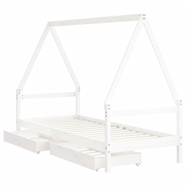 vidaXL Kids Bed Frame with Drawers White 90x190 cm Solid Wood Pine