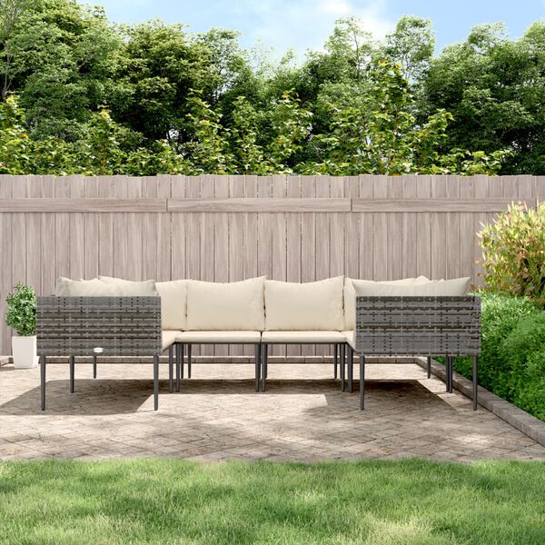 vidaXL 6 Piece Garden Lounge Set with Cushions Grey Poly Rattan