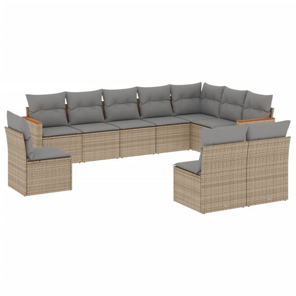 vidaXL 10 Piece Garden Sofa Set with Cushions Beige Poly Rattan