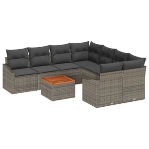vidaXL Garden Sofa Set with Storage 9 pcs Grey Poly Rattan