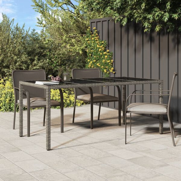 vidaXL Garden Table Grey 190x90x75 cm Tempered Glass and Poly Rattan