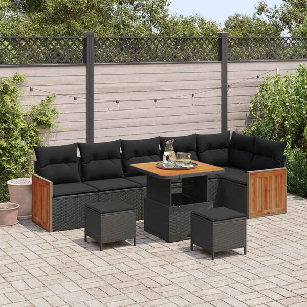 vidaXL Garden Sofa Set 9 pcs Black Poly Rattan and Powder-coated Steel