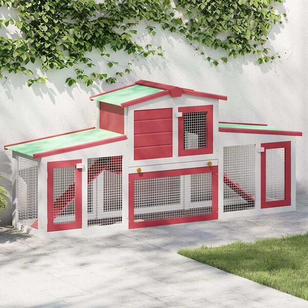 vidaXL Outdoor Large Rabbit Hutch Red and White 201x45x85 cm Wood