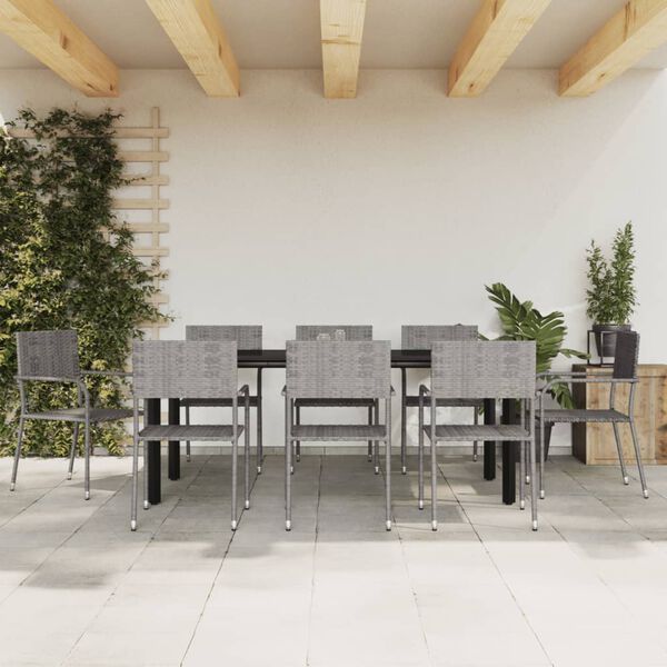 vidaXL 9 Piece Garden Dining Set Grey and Black Poly Rattan and Steel