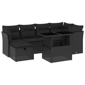 vidaXL 7 Piece Garden Sofa Set with Cushions Black Poly Rattan