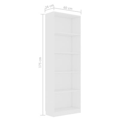 vidaXL 5-Tier Book Cabinet White 60x24x175 cm Engineered Wood
