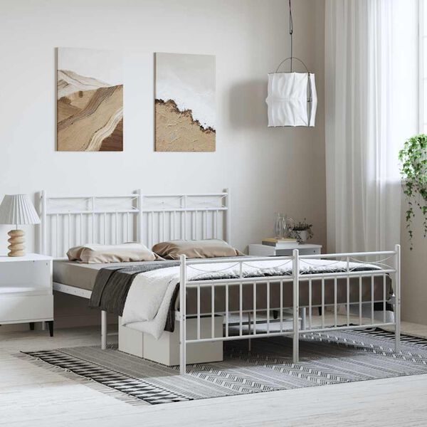 vidaXL Metal Bed Frame without Mattress with Footboard White 135x190cm