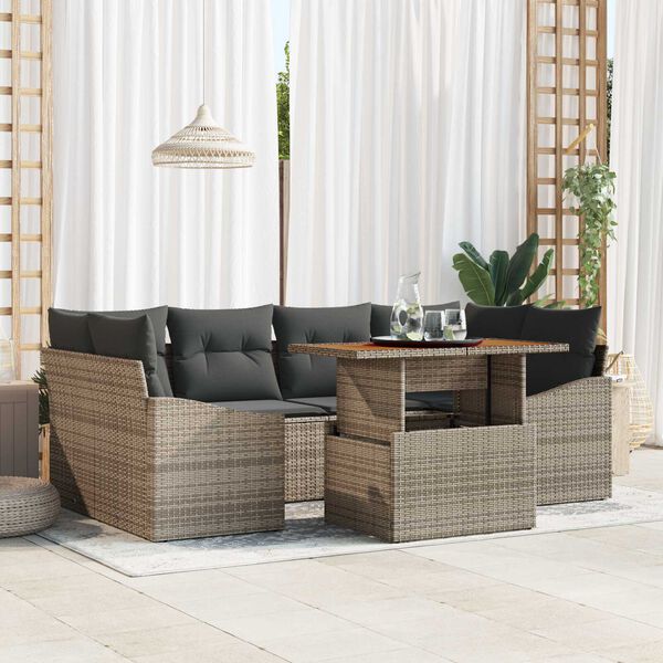 vidaXL Garden Sofa Set with Storage 7 pcs Grey Poly rattan