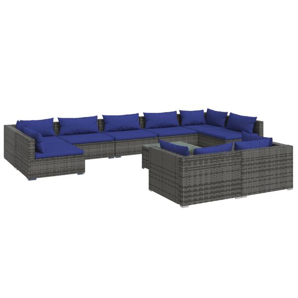 vidaXL 10 Piece Garden Lounge Set with Cushions Grey Poly Rattan