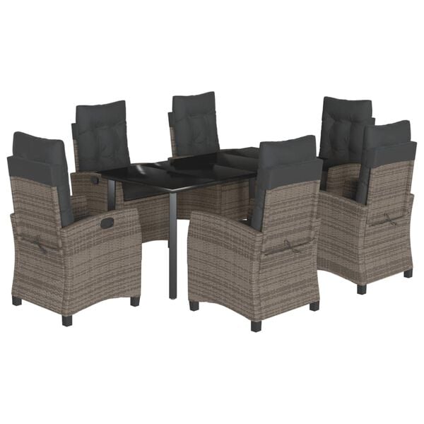 vidaXL 7 Piece Garden Dining Set with Cushions Grey Poly Rattan