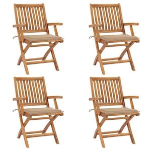 vidaXL Folding Chairs with Cushions 4 pcs Solid Teak Wood
