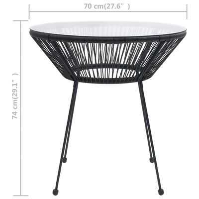 vidaXL Garden Dining Table Black Ø70x74 cm Rattan and Glass