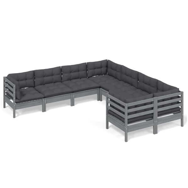 vidaXL 8 Piece Garden Lounge Set with Cushions Grey Solid Pinewood