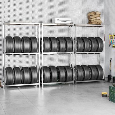 vidaXL 2-Layer Tire Racks 3 pcs Silver 110x40x180 cm Steel