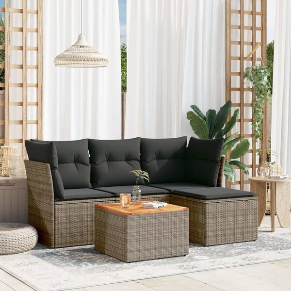 vidaXL 5 Piece Garden Sofa Set with Cushions Grey Poly Rattan