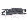 vidaXL 5 Piece Garden Lounge Set with Cushions White Pinewood
