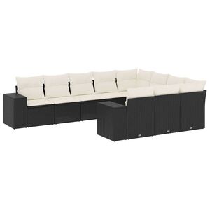 vidaXL 10 Piece Garden Sofa Set with Cushions Black Poly Rattan