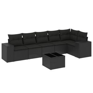 vidaXL 7 Piece Garden Sofa Set with Cushions Black Poly Rattan