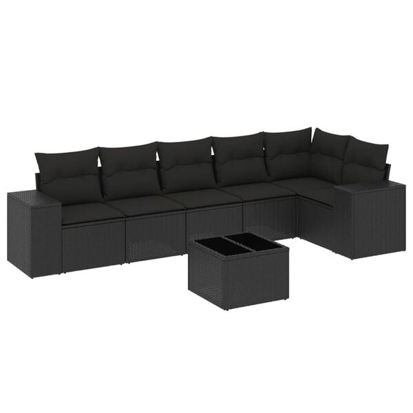 vidaXL 7 Piece Garden Sofa Set with Cushions Black Poly Rattan