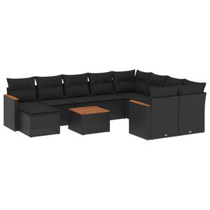 vidaXL 11 Piece Garden Sofa Set with Cushions Black Poly Rattan