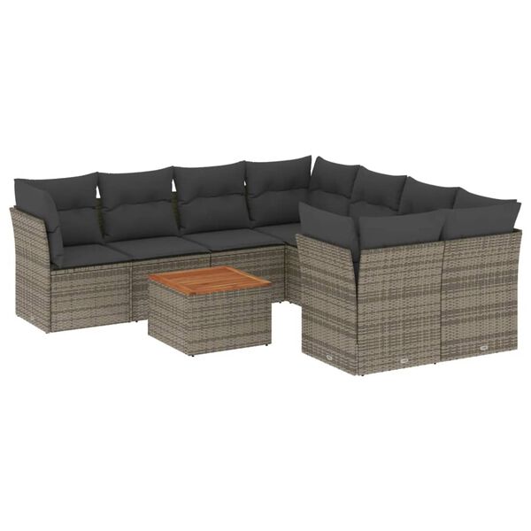 vidaXL 9 Piece Garden Sofa Set with Cushions Grey Poly Rattan
