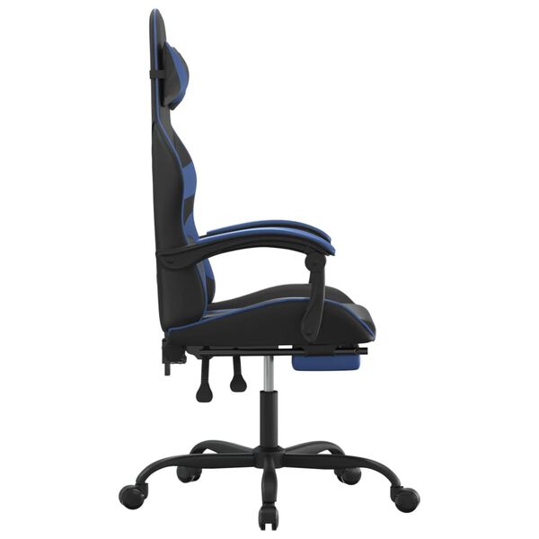 vidaXL Gaming Chair with Footrest Black and Blue Faux Leather