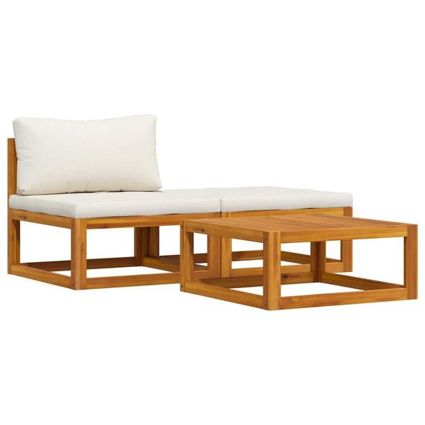 vidaXL 3 Piece Garden Lounge Set with Cream Cushions Solid Acacia Wood