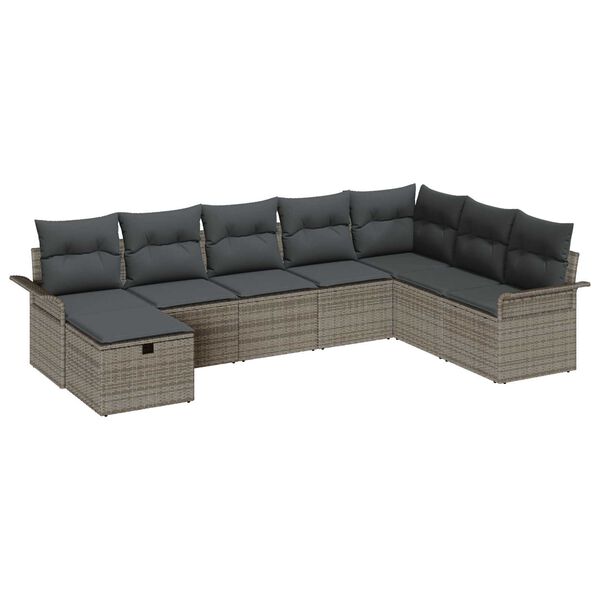 vidaXL Garden Sofa Set with Cushion Manual 8 pcs Grey Poly Rattan