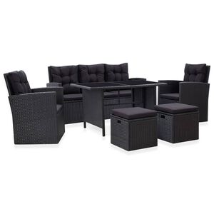 vidaXL 6 Piece Garden Lounge Set with Cushions Poly Rattan Black