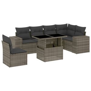 vidaXL 7 Piece Garden Sofa Set with Cushions Grey Poly Rattan