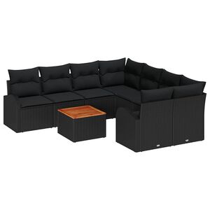 vidaXL Garden Sofa Set with Storage 9 pcs Black Poly Rattan