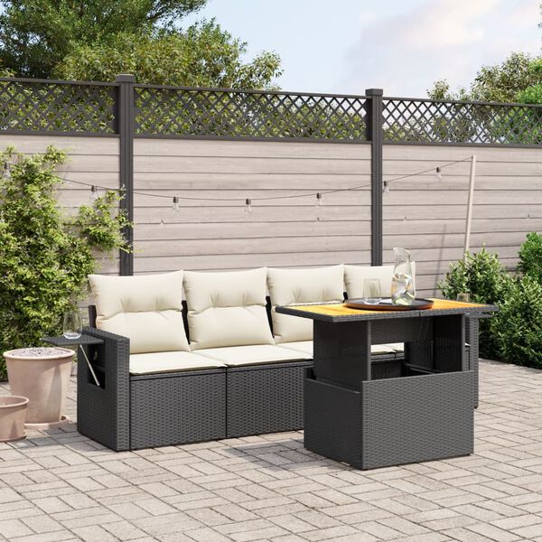 vidaXL 5 Piece Garden Sofa Set with Cushions Black Poly Rattan