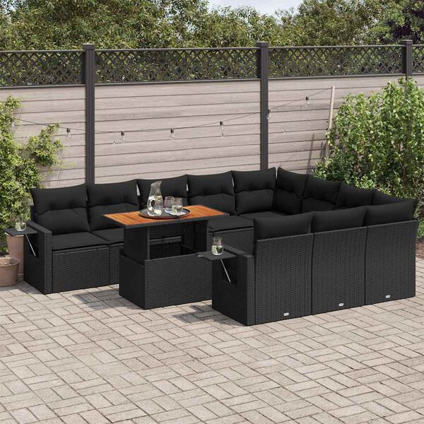 vidaXL 11 Piece Garden Sofa Set with Cushions Black Poly Rattan