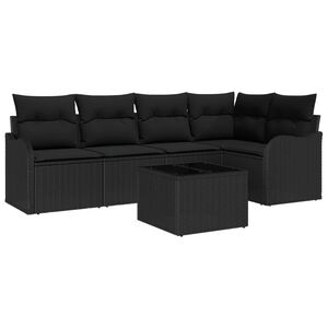 vidaXL Garden Sofa Set with Storage 6 pcs Black Poly Rattan