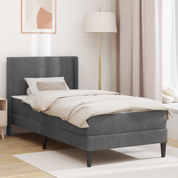 vidaXL Bed Frame with Mattress Dark Grey 90 x 200 cm Velvet