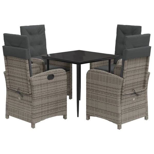 vidaXL 5 Piece Garden Dining Set with Cushions Grey Poly Rattan